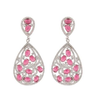 ARETES GLAM DE PLATA CON CIRCONES ROJOS