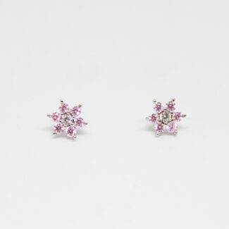 ARETES DE PLATA PEQUEÑOS CON CIRCONES ROSADOS