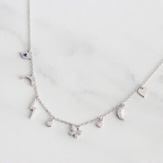 COLLAR DE PLATA DIJES CON CIRCONES