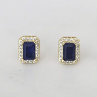 ARETES RECTANGULAR DE PLATA CIRCÓN AZUL CON BORDE DE CIRCONES