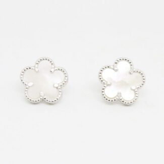 ARETES DE PLATA FLOR VAN CLEEF CON CONCHA Y PERLA