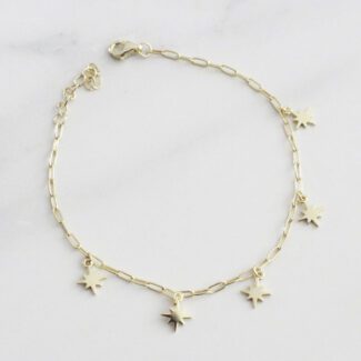 PULSERA DE PLATA ESLABONES DE CLIP CON ESTRELLAS DE 4 PUNTAS